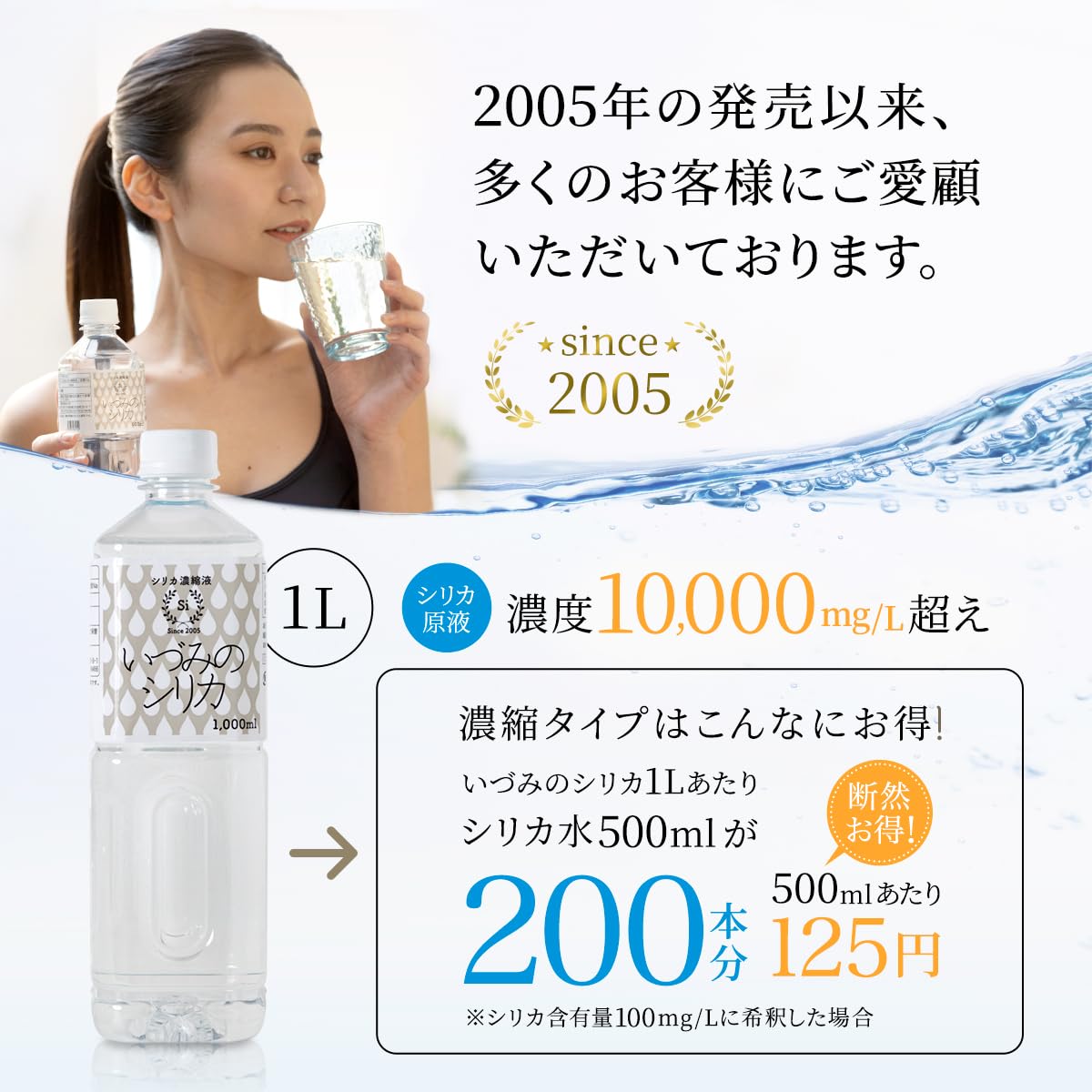 【高濃度シリカ濃縮液】いづみのシリカ 割って飲む シリカ水 1L (50mlプレゼント中) シリカ 美肌 水溶性ケイ素（珪素）濃度10,000ppm以上保証 しりか プレゼント ギフト 大容量 国産