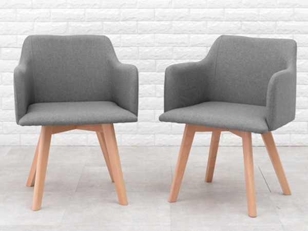 ダイニングチェア 2脚セット 座面高42cm チェア 肘掛 ファブリック 木製 天然木 ダイニング 椅子 北欧 チェアー リビングチェア 食卓 食卓椅子 肘付き いす ハの字脚 木製脚