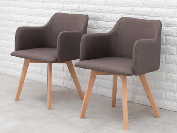 ダイニングチェア 2脚セット 座面高42cm チェア 肘掛 ファブリック 木製 天然木 ダイニング 椅子 北欧 チェアー リビングチェア 食卓 食卓椅子 肘付き いす ハの字脚 木製脚