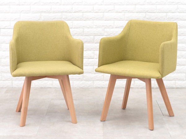 ダイニングチェア 2脚セット 座面高42cm チェア 肘掛 ファブリック 木製 天然木 ダイニング 椅子 北欧 チェアー リビングチェア 食卓 食卓椅子 肘付き いす ハの字脚 木製脚