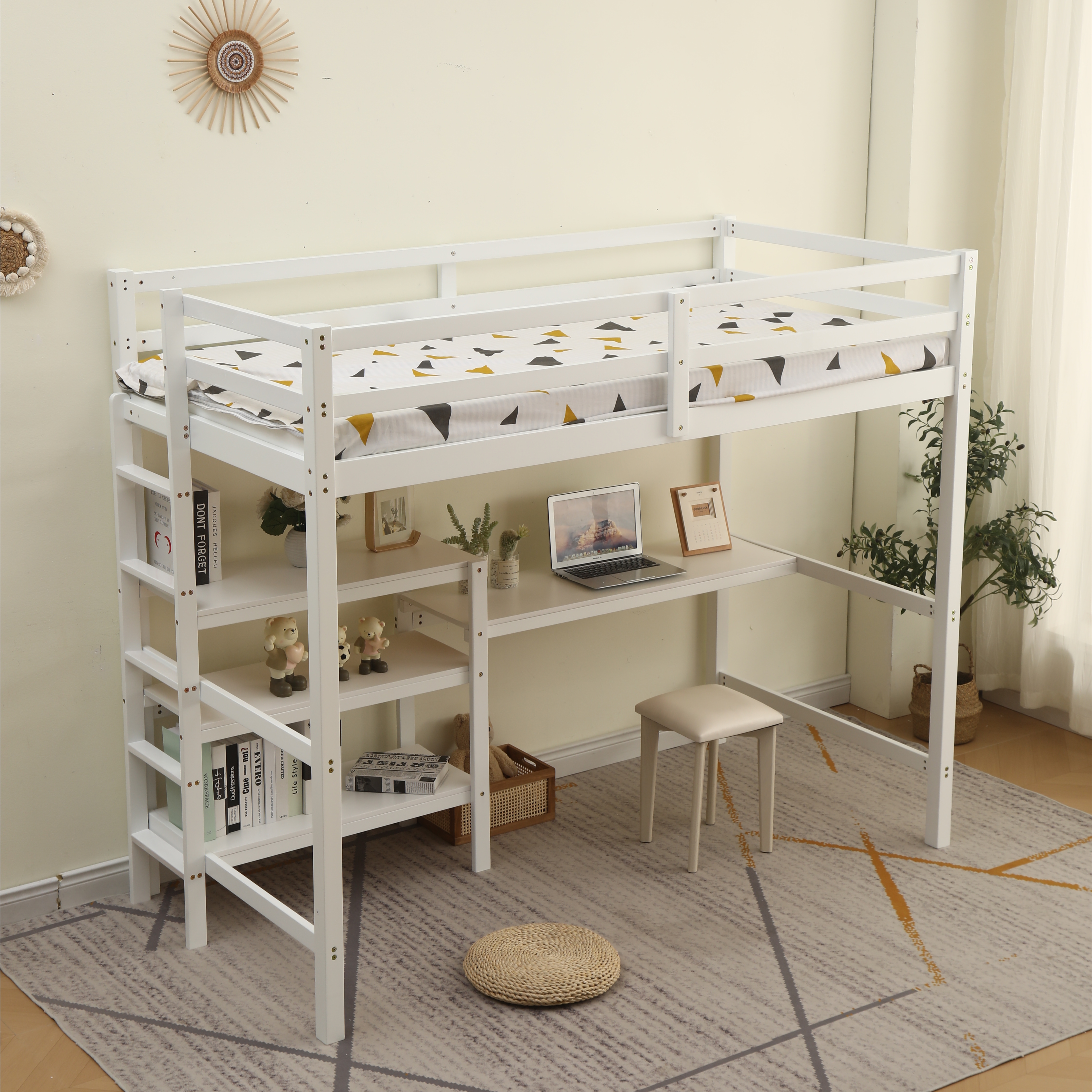 285【新作】【ホワイト】ロフトベッド 木製 デスク付く ハシゴ 棚 システムベッド 子供ベッド シングルウッド 階段 収納 北欧風 子供部屋 耐震 285【新作】【ホワイト】ロフトベッド 木製 デスク付く ハシゴ 棚 システムベッド 子供ベッド シングルウッド 階段 収納 北欧風 子供部屋 耐震