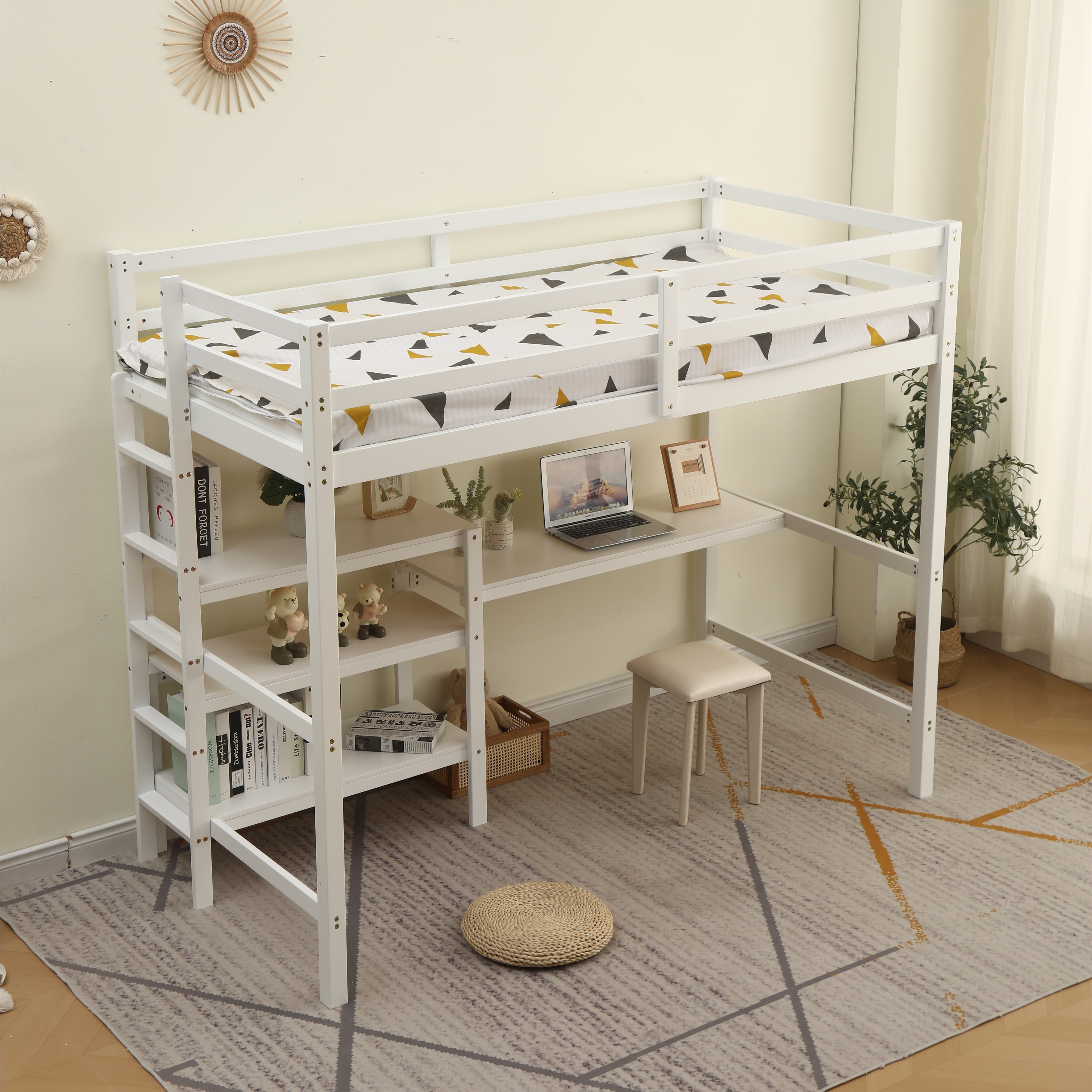 285【新作】【ホワイト】ロフトベッド 木製 デスク付く ハシゴ 棚 システムベッド 子供ベッド シングルウッド 階段 収納 北欧風 子供部屋 耐震 285【新作】【ホワイト】ロフトベッド 木製 デスク付く ハシゴ 棚 システムベッド 子供ベッド シングルウッド 階段 収納 北欧風 子供部屋 耐震