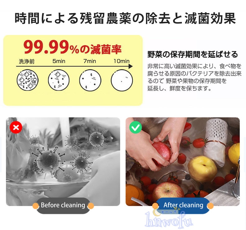 果物 野菜洗浄機 水の中に入れるだけで洗浄 食品浄化機 野菜グリーン用キッチンフルーツ洗浄機 自動野菜洗浄機 農薬除去 滅菌率99.9％ ワイヤレス ポータブル フルーツ野菜洗濯機 鮮度保持 IPX7