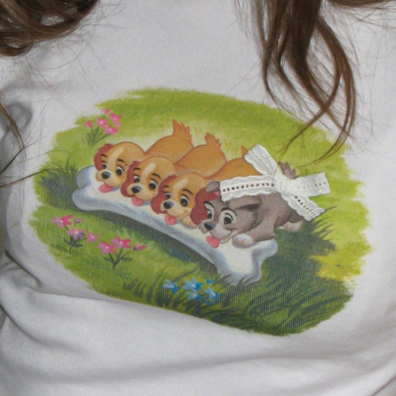 RONRON 愛らしいパピーズクロップスリムフィット T シャツホワイト