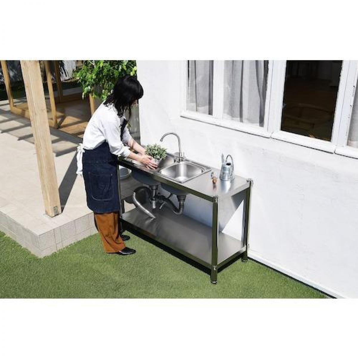 【I】【メーカー直送】谷村実業 蛇口付きダブルシンクステン流し台 TAN-981 流し台 ステンレス 屋外 ガーデニング
