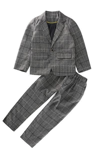 子供服 スーツ セットアップ フォーマル ジャケット ロング パンツ 2点セット チェック グレー 男の子 100cm-160cm 発表会 結婚式 入園入学 卒園卒業 送料無料