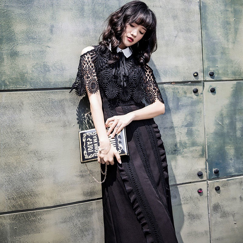 1869.刺繍タイトフリルドレス(ブラック)2019 春夏 sale 春夏 sale ワンピース 花柄 半袖 レース エレガント レトロテイスト お呼ばれ パーティー 結婚式 披露宴 二次会 女子会 1869.刺繍タイトフリルドレス(ブラック)2019 春夏 sale 春夏 sale ワンピース 花柄 半袖 レース エレガント レトロテイスト お呼ばれ パーティー 結婚式 披露宴 二次会 女子会