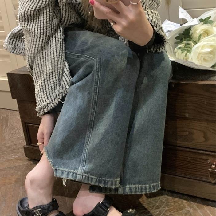ボトムス パンツ ワイドパンツ ダメージデニム ストレートパンツ デニムパンツ ロング丈 ストレート ワイド ポケット ハイウエスト デニム 厚手 大人可愛い シンプル カジュアル 大人 お洒落 ヴィ