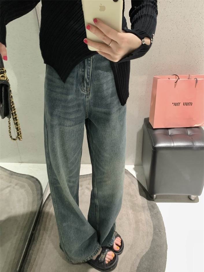ボトムス パンツ ワイドパンツ ダメージデニム ストレートパンツ デニムパンツ ロング丈 ストレート ワイド ポケット ハイウエスト デニム 厚手 大人可愛い シンプル カジュアル 大人 お洒落 ヴィ