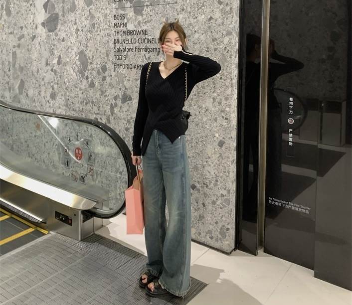 ボトムス パンツ ワイドパンツ ダメージデニム ストレートパンツ デニムパンツ ロング丈 ストレート ワイド ポケット ハイウエスト デニム 厚手 大人可愛い シンプル カジュアル 大人 お洒落 ヴィ