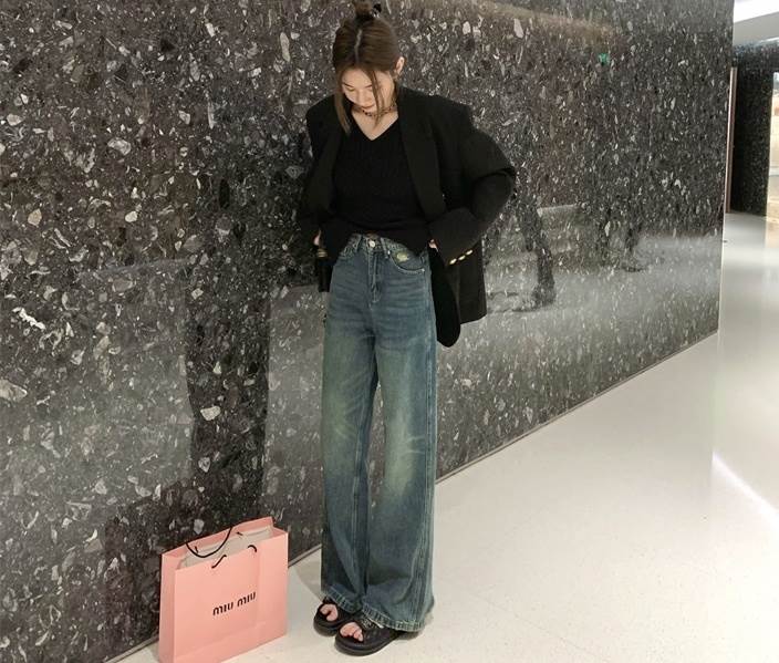 ボトムス パンツ ワイドパンツ ダメージデニム ストレートパンツ デニムパンツ ロング丈 ストレート ワイド ポケット ハイウエスト デニム 厚手 大人可愛い シンプル カジュアル 大人 お洒落 ヴィ