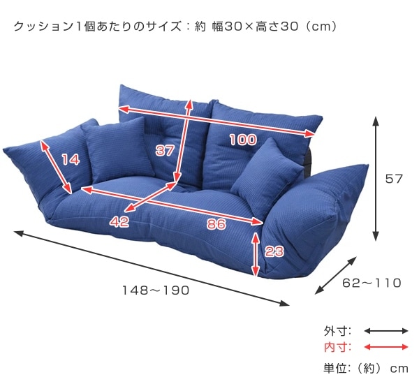 ソファ 幅148cm セパレート ひじ掛け リクライニング 座椅子 ローソファ フロアソファ