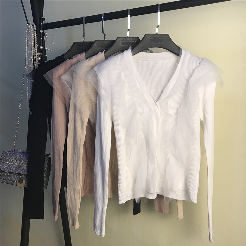 トップス ニットソー カーディガン 袖あり 長袖 Vネック スリム タイト 細身 チュール フリル 前開き リブニット 伸縮性 アクリル かわいい 大人可愛い きれいめ カジュアル 上品 トップス ニットソー カーディガン 袖あり 長袖 Vネック スリム タイト 細身 チュール フリル 前開き リブニット 伸縮性 アクリル かわいい 大人可愛い きれいめ カジュアル 上品