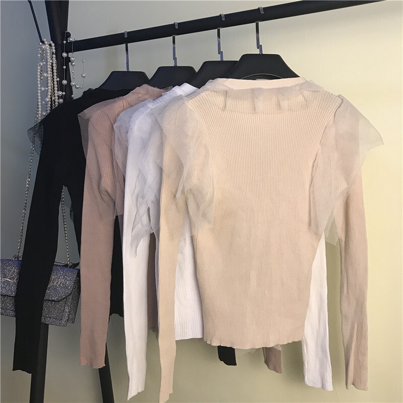 トップス ニットソー カーディガン 袖あり 長袖 Vネック スリム タイト 細身 チュール フリル 前開き リブニット 伸縮性 アクリル かわいい 大人可愛い きれいめ カジュアル 上品 トップス ニットソー カーディガン 袖あり 長袖 Vネック スリム タイト 細身 チュール フリル 前開き リブニット 伸縮性 アクリル かわいい 大人可愛い きれいめ カジュアル 上品