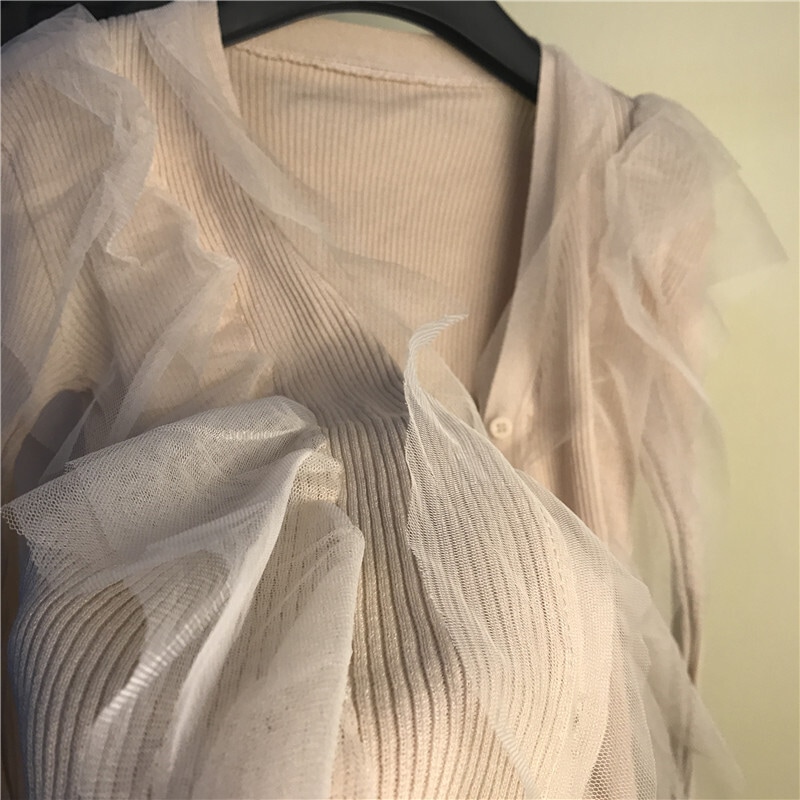 トップス ニットソー カーディガン 袖あり 長袖 Vネック スリム タイト 細身 チュール フリル 前開き リブニット 伸縮性 アクリル かわいい 大人可愛い きれいめ カジュアル 上品 トップス ニットソー カーディガン 袖あり 長袖 Vネック スリム タイト 細身 チュール フリル 前開き リブニット 伸縮性 アクリル かわいい 大人可愛い きれいめ カジュアル 上品