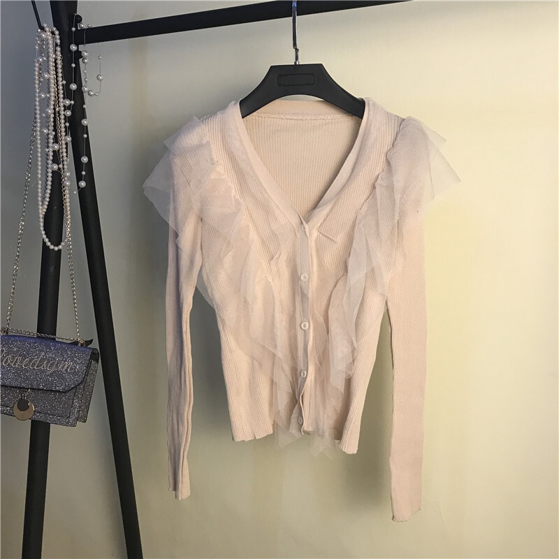 トップス ニットソー カーディガン 袖あり 長袖 Vネック スリム タイト 細身 チュール フリル 前開き リブニット 伸縮性 アクリル かわいい 大人可愛い きれいめ カジュアル 上品 トップス ニットソー カーディガン 袖あり 長袖 Vネック スリム タイト 細身 チュール フリル 前開き リブニット 伸縮性 アクリル かわいい 大人可愛い きれいめ カジュアル 上品