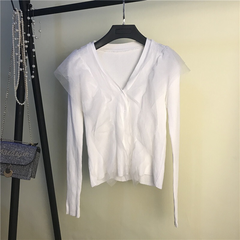 トップス ニットソー カーディガン 袖あり 長袖 Vネック スリム タイト 細身 チュール フリル 前開き リブニット 伸縮性 アクリル かわいい 大人可愛い きれいめ カジュアル 上品 トップス ニットソー カーディガン 袖あり 長袖 Vネック スリム タイト 細身 チュール フリル 前開き リブニット 伸縮性 アクリル かわいい 大人可愛い きれいめ カジュアル 上品