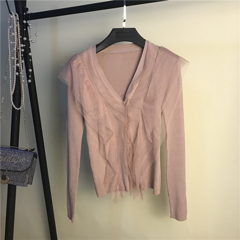 トップス ニットソー カーディガン 袖あり 長袖 Vネック スリム タイト 細身 チュール フリル 前開き リブニット 伸縮性 アクリル かわいい 大人可愛い きれいめ カジュアル 上品 トップス ニットソー カーディガン 袖あり 長袖 Vネック スリム タイト 細身 チュール フリル 前開き リブニット 伸縮性 アクリル かわいい 大人可愛い きれいめ カジュアル 上品