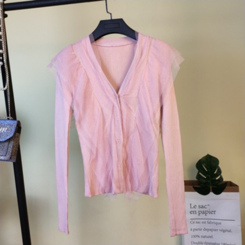 トップス ニットソー カーディガン 袖あり 長袖 Vネック スリム タイト 細身 チュール フリル 前開き リブニット 伸縮性 アクリル かわいい 大人可愛い きれいめ カジュアル 上品 トップス ニットソー カーディガン 袖あり 長袖 Vネック スリム タイト 細身 チュール フリル 前開き リブニット 伸縮性 アクリル かわいい 大人可愛い きれいめ カジュアル 上品