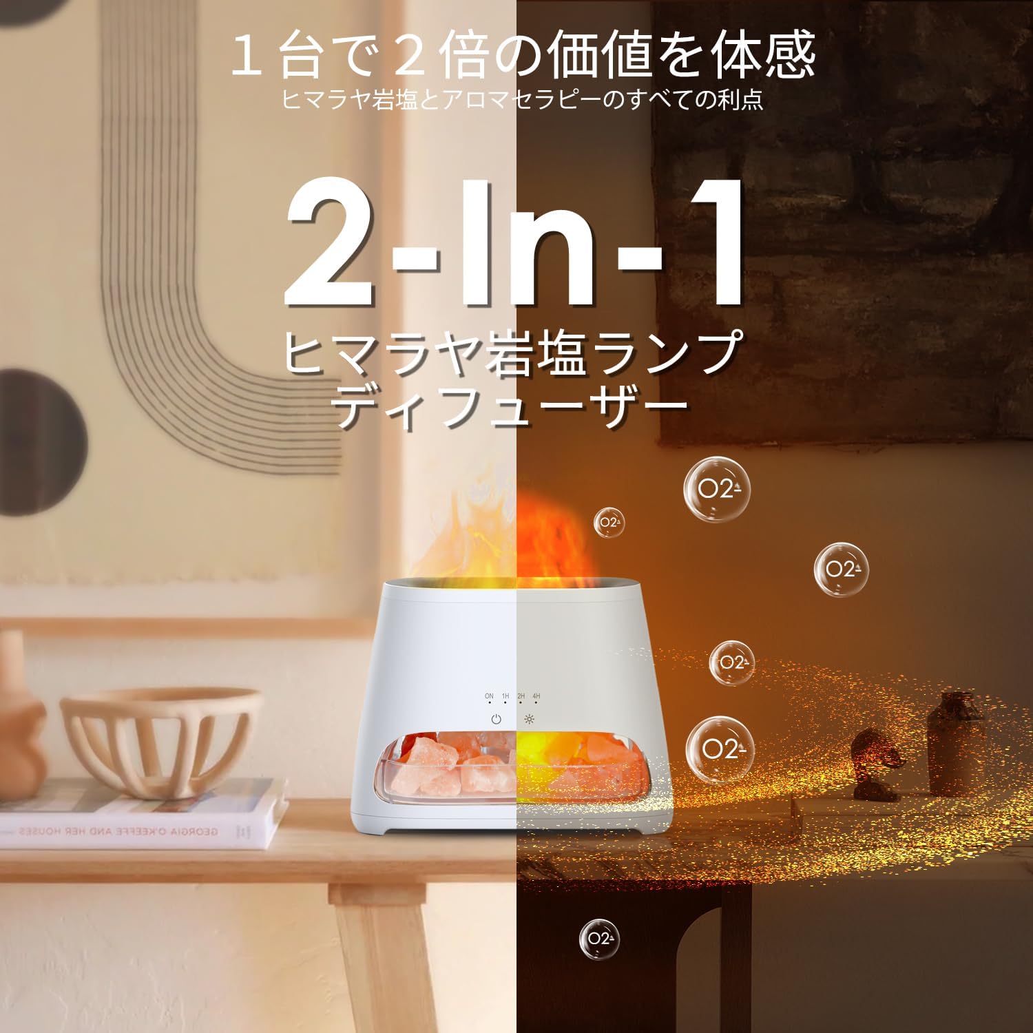 SALKING 2-in-1 アロマディフューザー 加湿器 超音波式 アロマストーン 焚き火 癒し ライトナイト付 4時間タイマー 3階段輝度調整 自動オフ 空焚き防止 静音 空気清浄 乾燥対策 お手 SALKING 2-in-1 アロマディフューザー 加湿器 超音波式 アロマストーン 焚き火 癒し ライトナイト付 4時間タイマー 3階段輝度調整 自動オフ 空焚き防止 静音 空気清浄 乾燥対策 お手