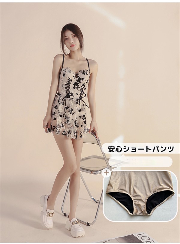 レース ワンピース水着 水着 レディース 体型カバー 服みたいな おしゃれ 大人 可愛い セクシー ワイヤー 小胸 バスト 盛れる オールインワン オトナ女子 ショートパンツ 温泉 韓国風 女性用 2