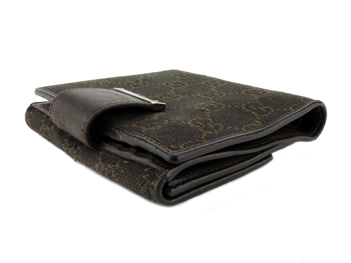 Wホック 財布 二つ折り GGキャンバス メンズ ブラウン ベージュ シルバー 中古