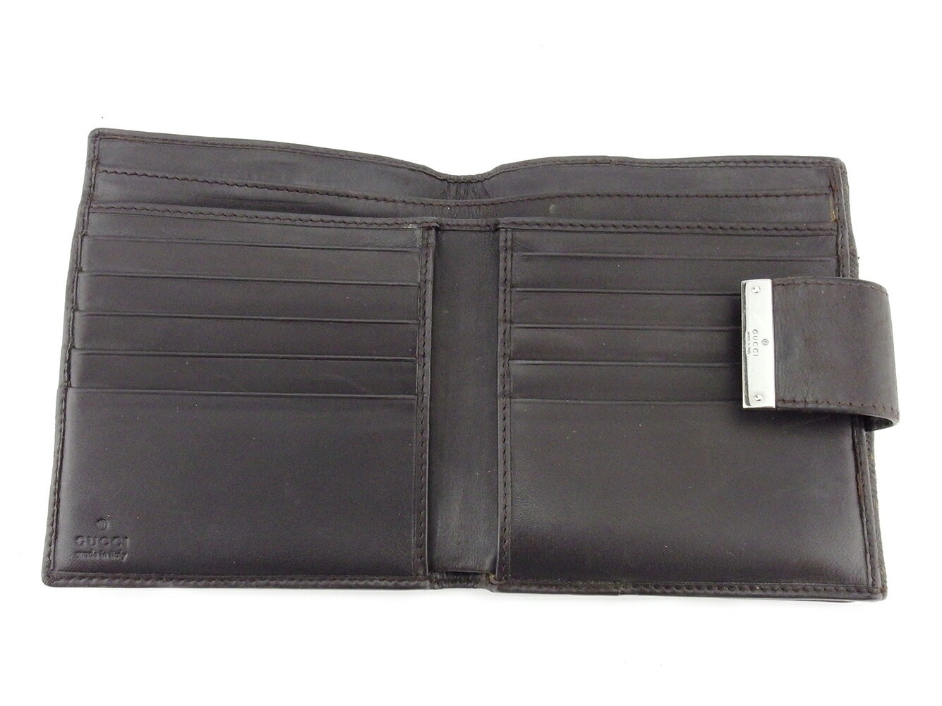 Wホック 財布 二つ折り GGキャンバス メンズ ブラウン ベージュ シルバー 中古