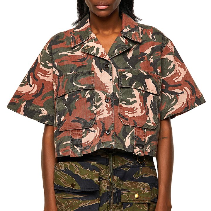 クロップド半袖シャツ ブラウス レディース C-ADARA-CMF カモフラ迷彩柄 ミリタリー die-l-t-e8-p71 クロップド半袖シャツ ブラウス レディース C-ADARA-CMF カモフラ迷彩柄 ミリタリー die-l-t-e8-p71