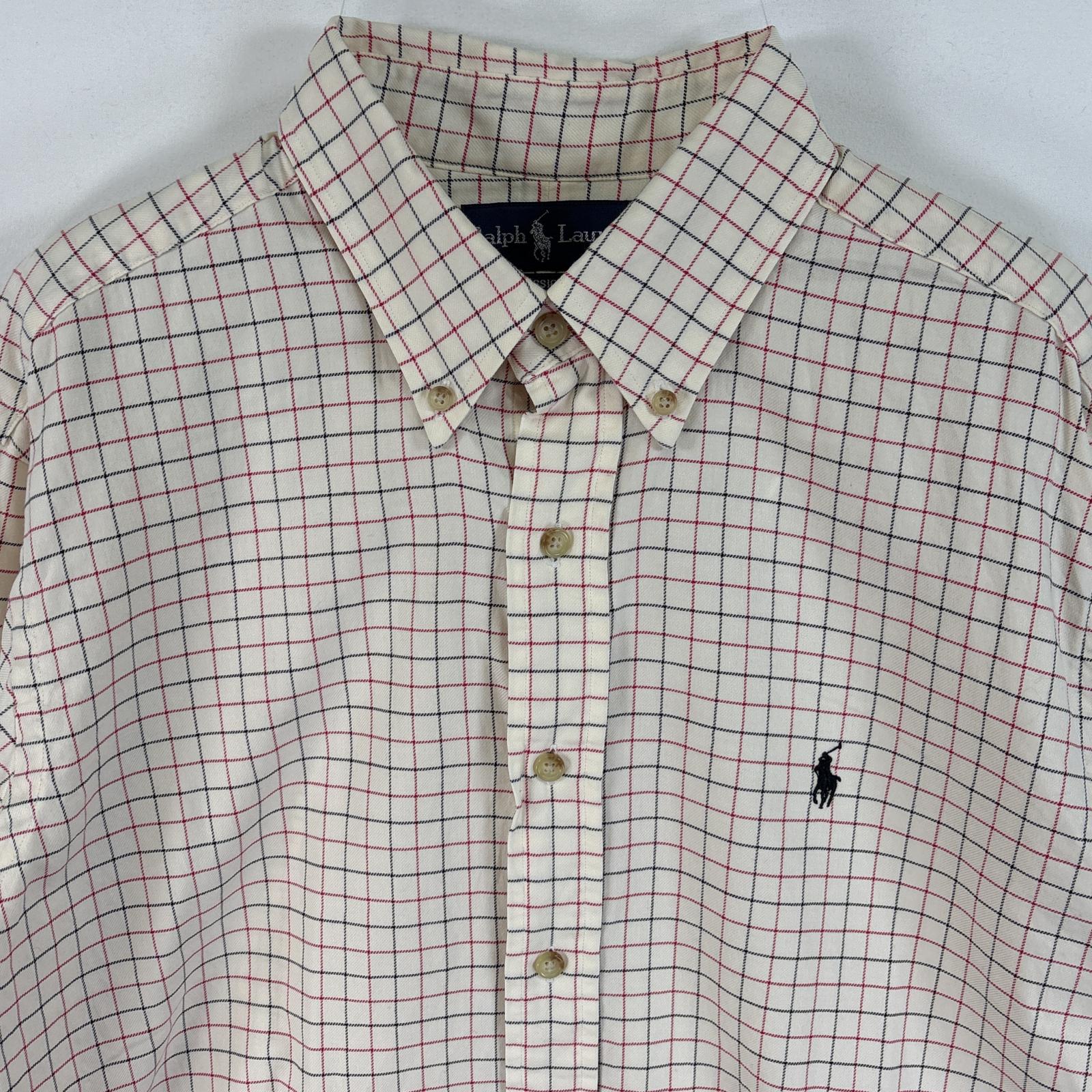 古着 90s/90年代 長袖シャツ ワンポイント ロゴ 刺繍 ボタンダウンシャツ L ホワイト系 チェック メンズ