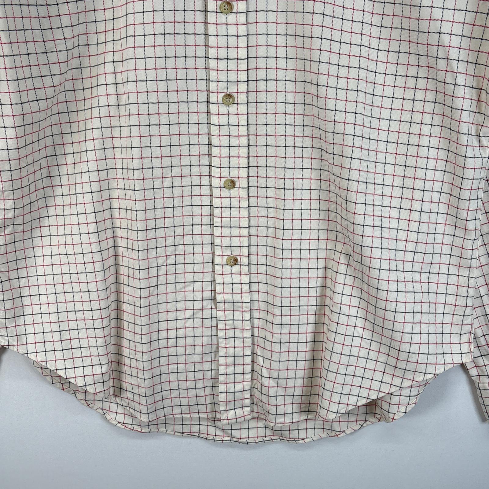 古着 90s/90年代 長袖シャツ ワンポイント ロゴ 刺繍 ボタンダウンシャツ L ホワイト系 チェック メンズ