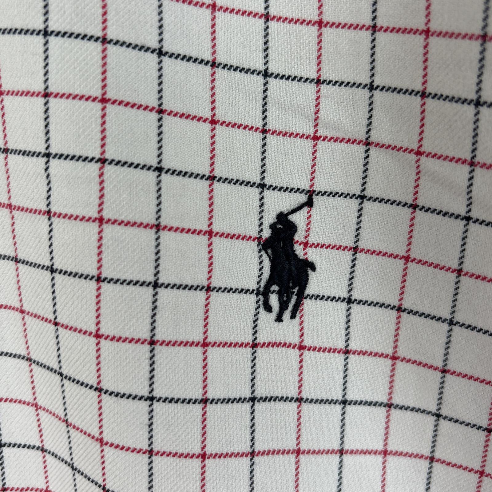 古着 90s/90年代 長袖シャツ ワンポイント ロゴ 刺繍 ボタンダウンシャツ L ホワイト系 チェック メンズ