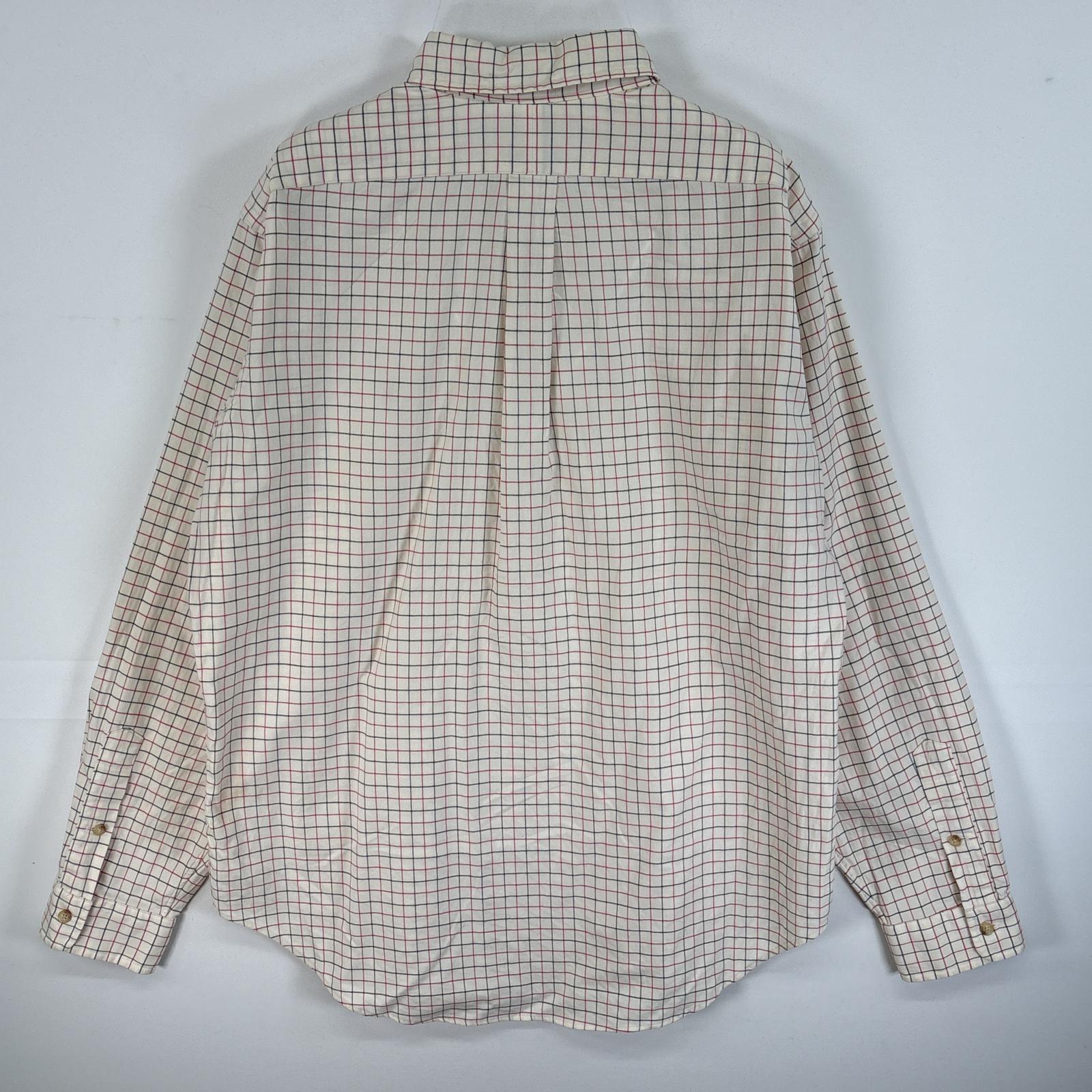 古着 90s/90年代 長袖シャツ ワンポイント ロゴ 刺繍 ボタンダウンシャツ L ホワイト系 チェック メンズ