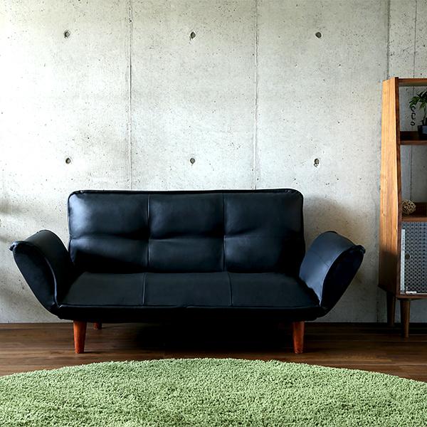 ソファ 2人掛け 合皮 おしゃれ ひじ掛け 肘付き ソファー カウチ レトロ シンプル 日本製 リクライニング コンパクト 脚 取り外し ローソファ 座椅子 黒 白 赤