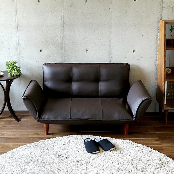 ソファ 2人掛け 合皮 おしゃれ ひじ掛け 肘付き ソファー カウチ レトロ シンプル 日本製 リクライニング コンパクト 脚 取り外し ローソファ 座椅子 黒 白 赤