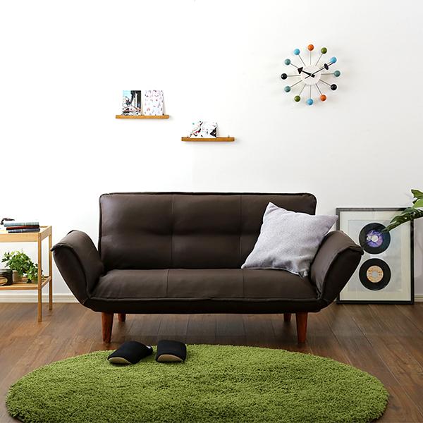 ソファ 2人掛け 合皮 おしゃれ ひじ掛け 肘付き ソファー カウチ レトロ シンプル 日本製 リクライニング コンパクト 脚 取り外し ローソファ 座椅子 黒 白 赤