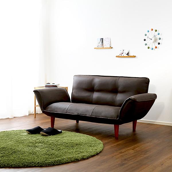 ソファ 2人掛け 合皮 おしゃれ ひじ掛け 肘付き ソファー カウチ レトロ シンプル 日本製 リクライニング コンパクト 脚 取り外し ローソファ 座椅子 黒 白 赤