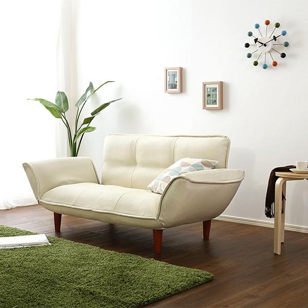 ソファ 2人掛け 合皮 おしゃれ ひじ掛け 肘付き ソファー カウチ レトロ シンプル 日本製 リクライニング コンパクト 脚 取り外し ローソファ 座椅子 黒 白 赤