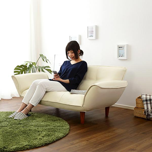 ソファ 2人掛け 合皮 おしゃれ ひじ掛け 肘付き ソファー カウチ レトロ シンプル 日本製 リクライニング コンパクト 脚 取り外し ローソファ 座椅子 黒 白 赤