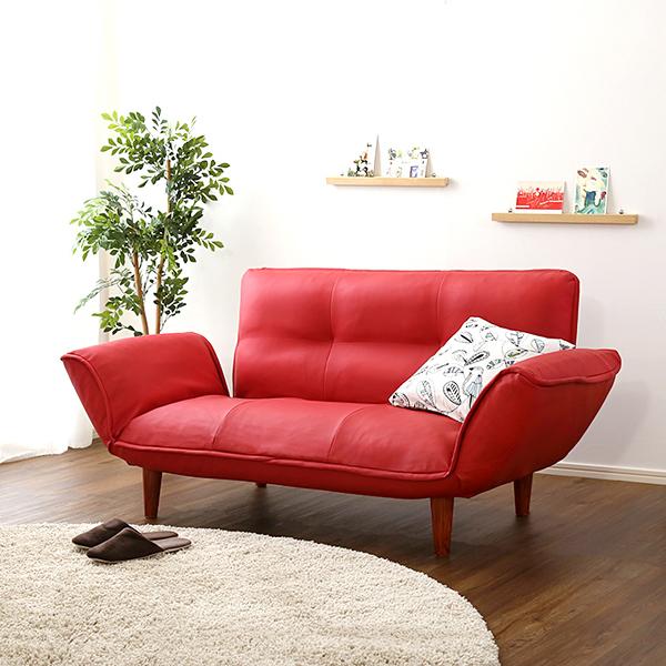 ソファ 2人掛け 合皮 おしゃれ ひじ掛け 肘付き ソファー カウチ レトロ シンプル 日本製 リクライニング コンパクト 脚 取り外し ローソファ 座椅子 黒 白 赤