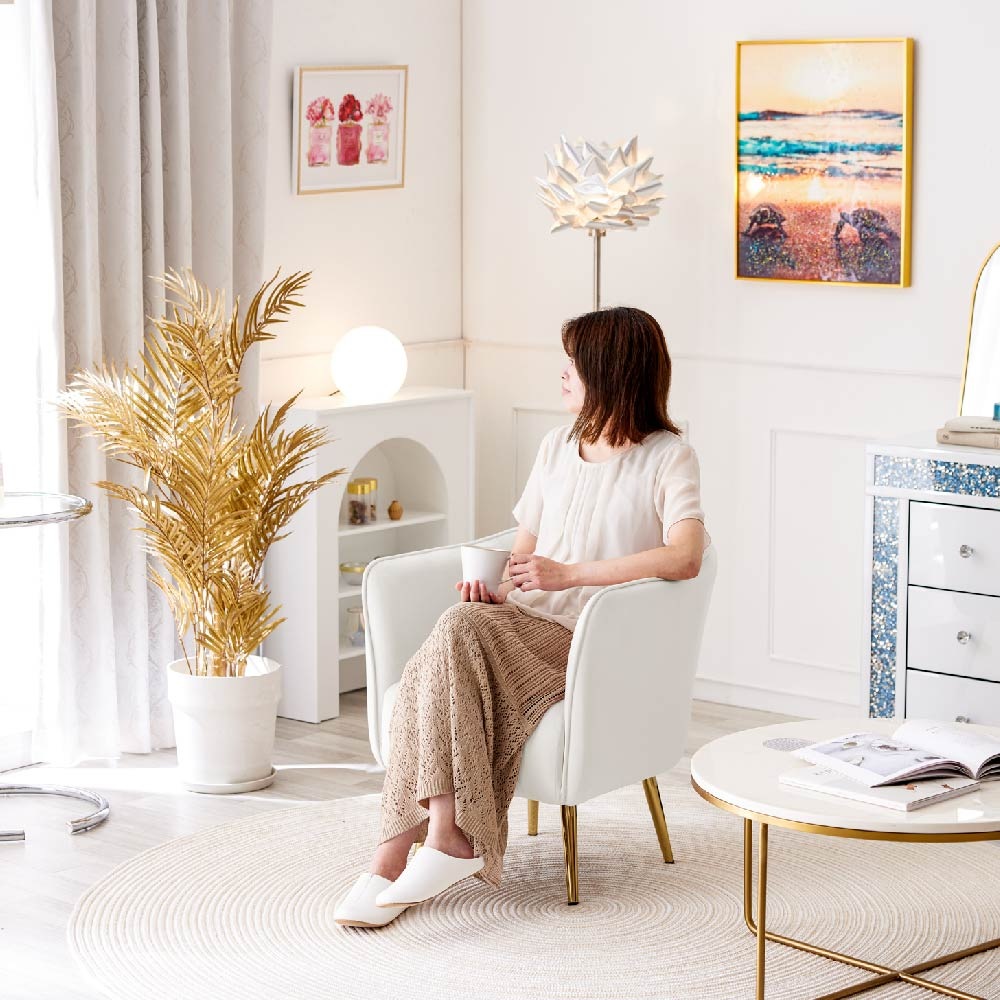 ソファ 一人掛け ASHEL lilia TN-CH10 ダイニングチェア 一人用 ソファー 1人掛け 一人掛けソファ デスクチェア キャスターなし 椅子 肘付き ベロア調 おしゃれ 白 ホワイト