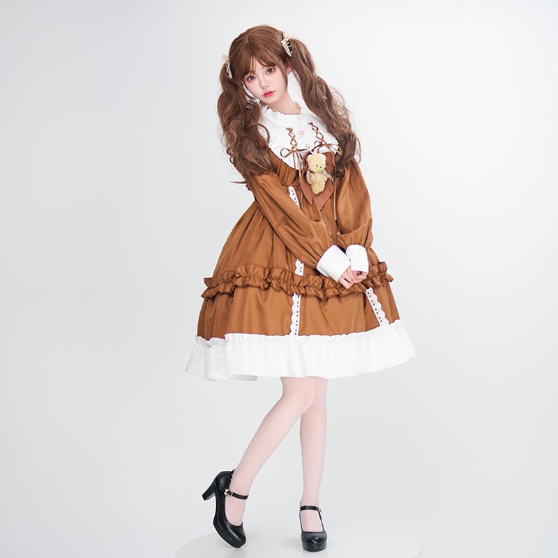 ロリータ フルセット クマ OP プリンセス ドレス ロリータ デイリー ロリ ソフト シスター スカート 学生服 長袖 ドレス ロリータ フルセット クマ OP プリンセス ドレス ロリータ デイリー ロリ ソフト シスター スカート 学生服 長袖 ドレス