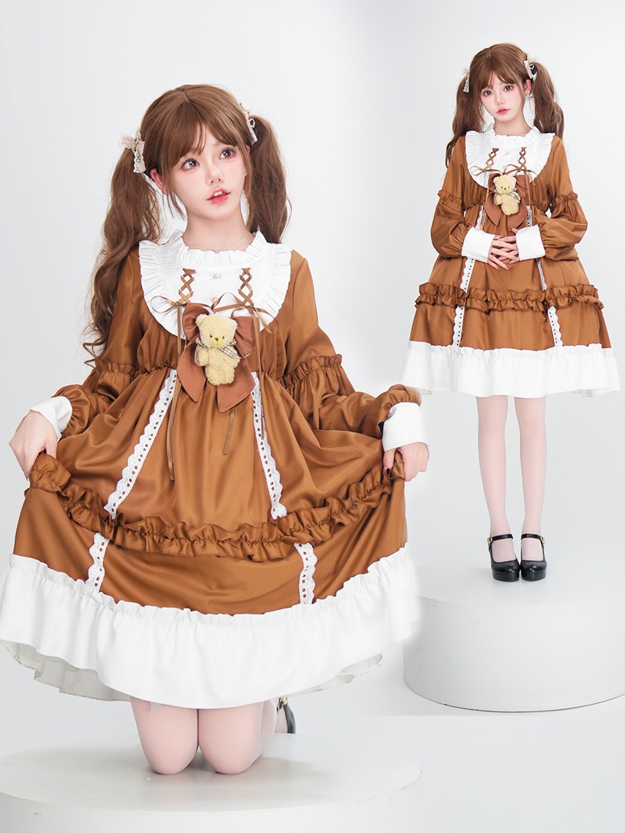 ロリータ フルセット クマ OP プリンセス ドレス ロリータ デイリー ロリ ソフト シスター スカート 学生服 長袖 ドレス ロリータ フルセット クマ OP プリンセス ドレス ロリータ デイリー ロリ ソフト シスター スカート 学生服 長袖 ドレス