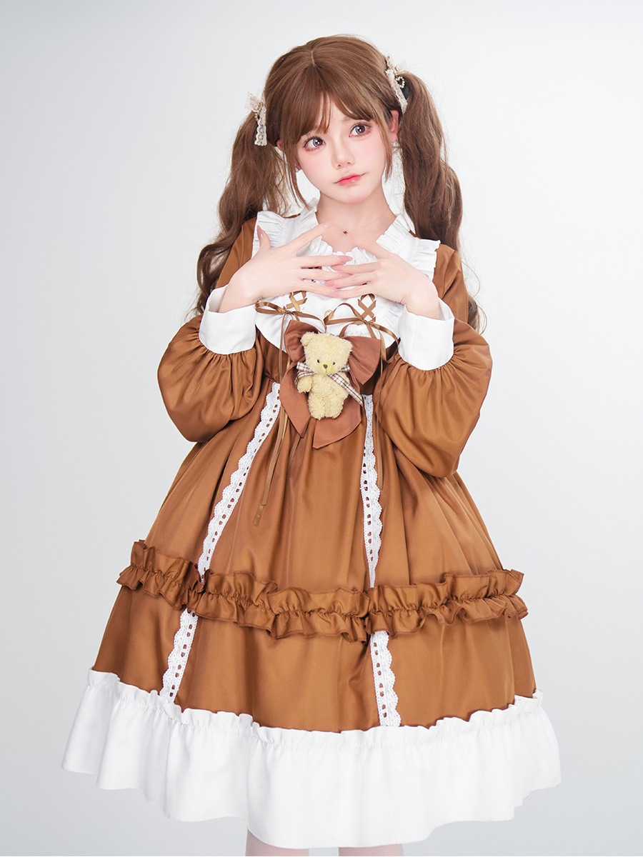 ロリータ フルセット クマ OP プリンセス ドレス ロリータ デイリー ロリ ソフト シスター スカート 学生服 長袖 ドレス ロリータ フルセット クマ OP プリンセス ドレス ロリータ デイリー ロリ ソフト シスター スカート 学生服 長袖 ドレス
