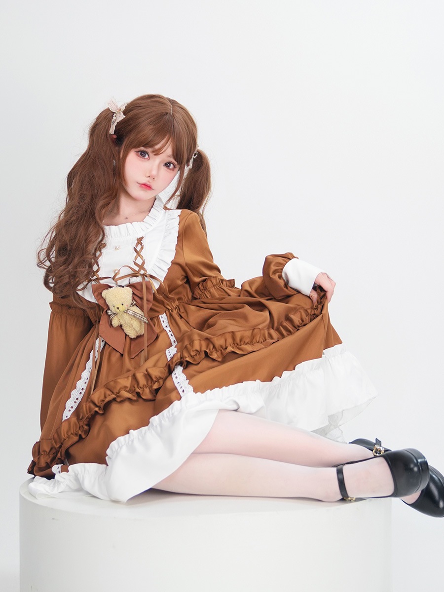 ロリータ フルセット クマ OP プリンセス ドレス ロリータ デイリー ロリ ソフト シスター スカート 学生服 長袖 ドレス ロリータ フルセット クマ OP プリンセス ドレス ロリータ デイリー ロリ ソフト シスター スカート 学生服 長袖 ドレス