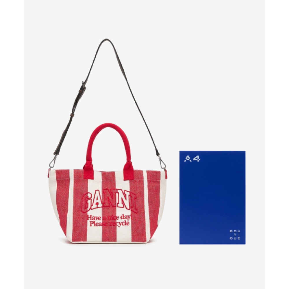 GANNI スモールイージーストライプショッパーバッグ-チェリー/A5974396 GANNI スモールイージーストライプショッパーバッグ-チェリー/A5974396