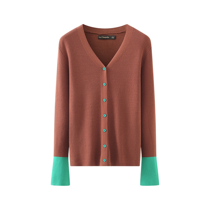 トップス カーディガン ニットカーディガン ミディアム丈 長袖 Vネック 前開き ボタン ツートンカラー かわいい 大人可愛い きれいめ シンプル 上品 おしゃれ かっこいい レトロ きちんと