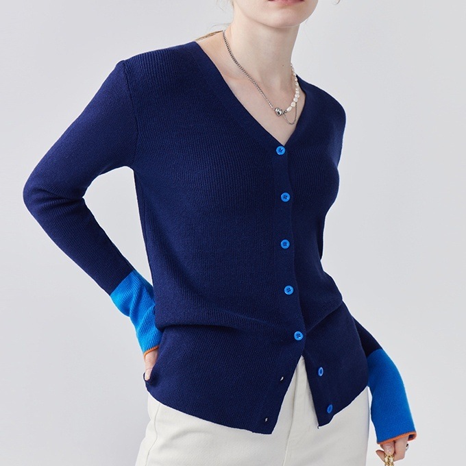 トップス カーディガン ニットカーディガン ミディアム丈 長袖 Vネック 前開き ボタン ツートンカラー かわいい 大人可愛い きれいめ シンプル 上品 おしゃれ かっこいい レトロ きちんと