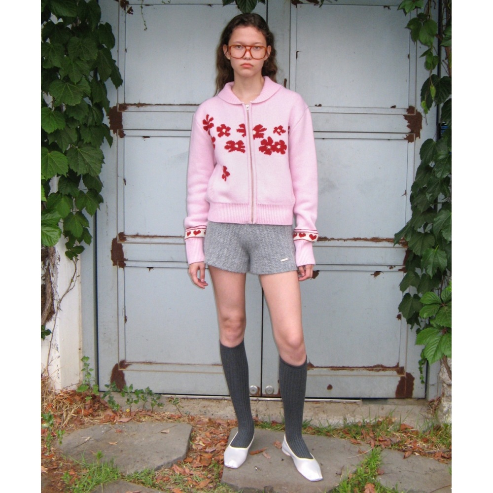 SINOON フラワーニットジップアップ (ピンク)