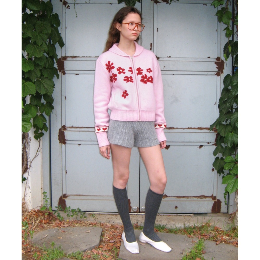 SINOON フラワーニットジップアップ (ピンク)