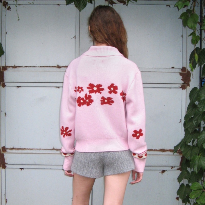 SINOON フラワーニットジップアップ (ピンク)
